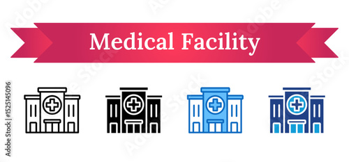 Medical Facility Multi Style - Hospital building with medical cross, symbolizing available emergency healthcare and workplace safety access