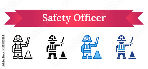 Safety Officer Multi Style - Worker in safety vest with helmet and baton, symbolizing supervision and workplace enforcement