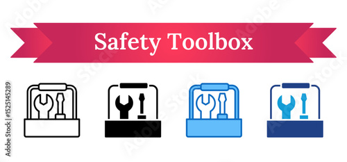 Safety Toolbox Multi Style - Toolbox with tools and protective equipment, representing prepared workplace safety resources and repair readiness