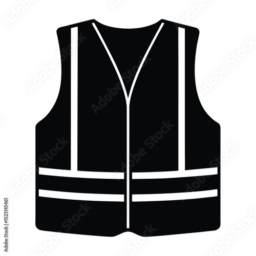 Black safety vest with light stripes, high visibility garment for construction work