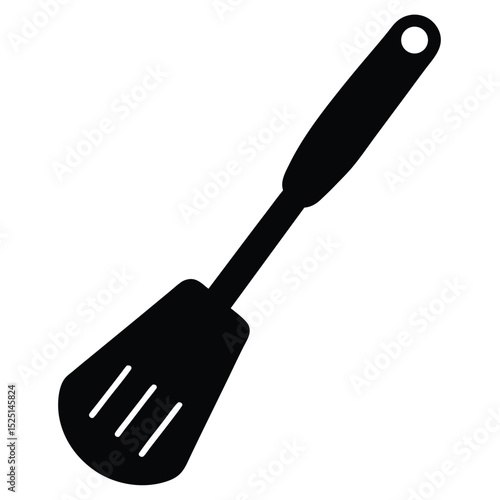 Black Slotted Turner Illustration Kitchen Utensil for Cooking and Serving Food Preparation