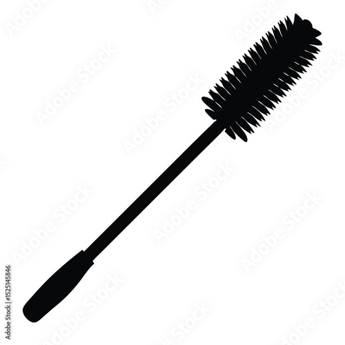 Black Silhouette of Mascara Brush Wand Isolated on White Background, Cosmetic Tool