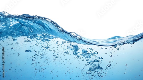  Fresh blue natural drink water wave isolated on a white background, Mineral water, Waves, Sea, Beach, Splash, Bubble