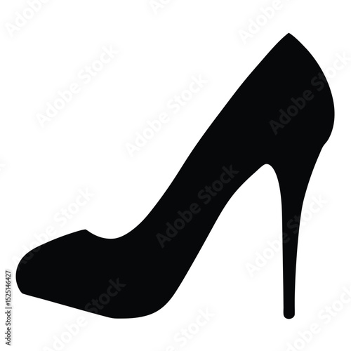 Elegant Black High Heel Shoe Silhouette on a White Background for Fashion Design