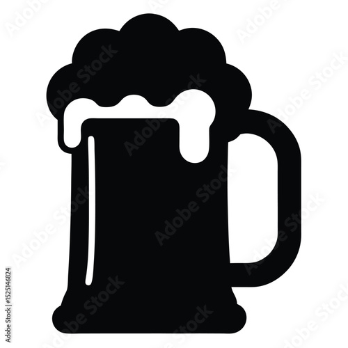 Frothy Beer Mug Icon Refreshment, Celebration, and Drinkware Illustration, Full and Cold
