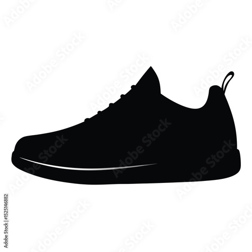 Isolated black silhouette illustration of a laceup athletic running shoe design on white