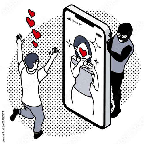 Romance Scam: Man in Love with a Woman on His Phone, Watched by a Scammer