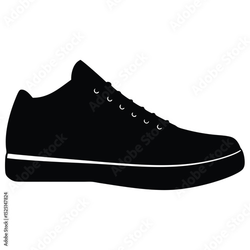 Solid Black Silhouette of a LowTop Sneaker with Laces and White Midsole