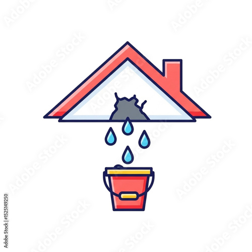 Leaky roof with bucket – symbolizes house repair or rain damage.