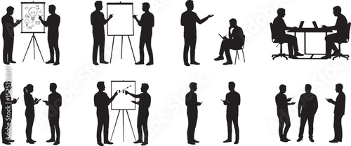 Silhouette business meeting presentation teamwork collaboration brainstorming office people vector design