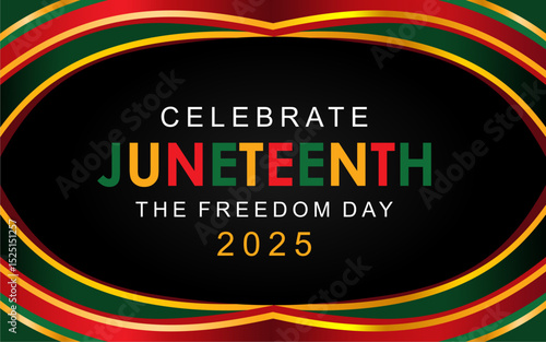 Juneteenth 2025 design with African American silhouettes and freedom colors, symbolizing liberation and unity. Juneteenth Freedom Day. June 19 2025 African American Liberation Day.