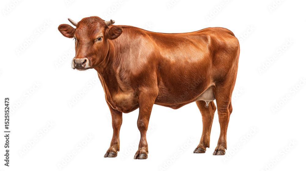 Brown Cow Isolated: A reddish-brown cow stands majestically against a plain background, showcasing its calm demeanor and rich coat. Brown Cow Isolated: A reddish-brown cow stands majestically against a plain background, showcasing its calm demeanor and rich coat.