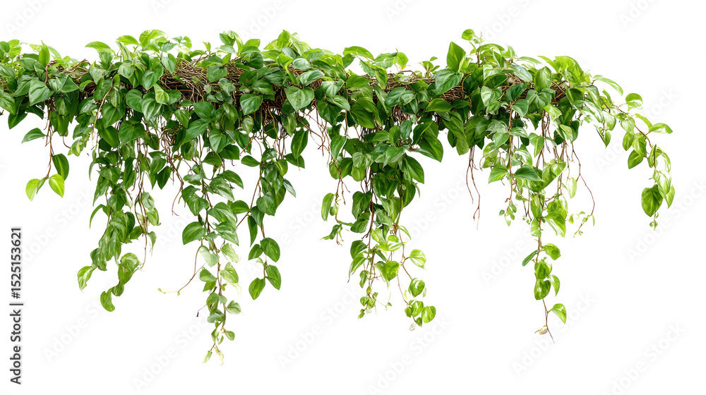 Obraz premium Vibrant Vine Cascade: a vivid display of a verdant vine, its cascading leaves creating a dynamic natural border, ideal for framing a space or adding botanical elegance.