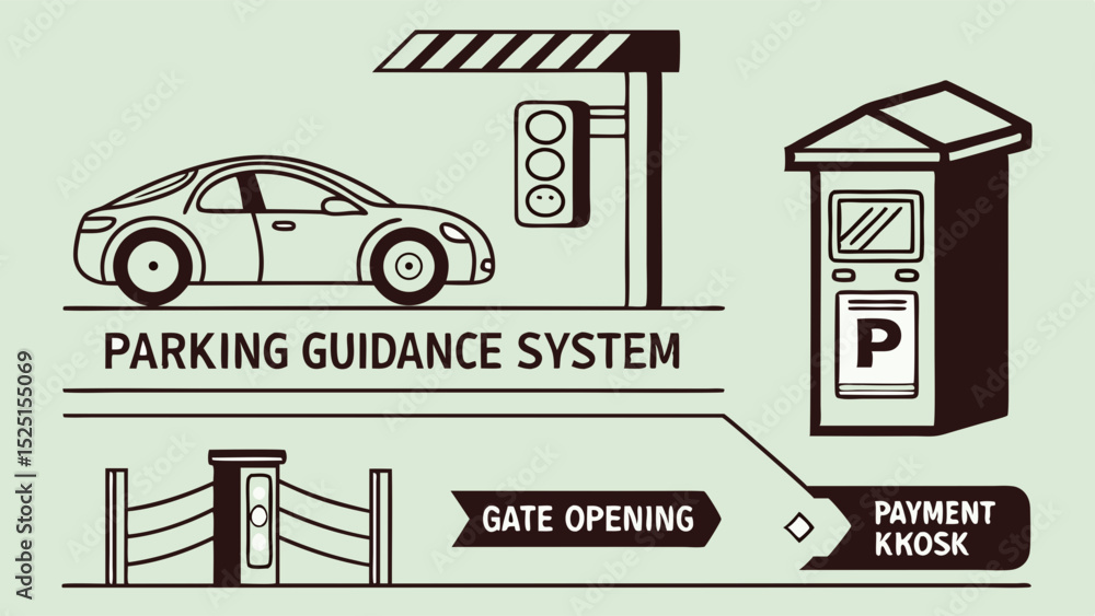 Obraz premium Smart Parking Guidance System Automated Gate, Payment Kiosk, and Traffic Light Control