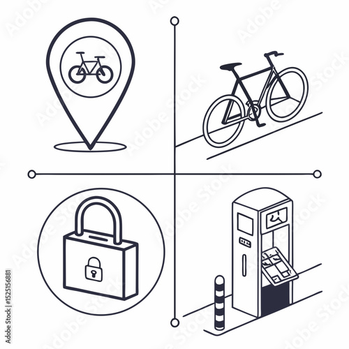 Bike Sharing System Location, Lock, Station, and Bicycle Illustration