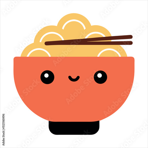 Cute Cartoon Bowl of Noodles with Chopsticks happy orange bowl