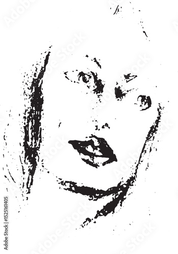 Black and White Textured Portrait of a Woman with a Startled or Shocked Expression