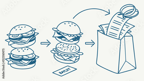Fast Food Illustration Burger Assembly and Packaging Process