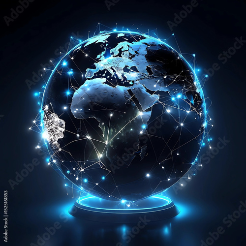 Wallpaper Mural Glowing Digital Earth with Global Network Lights Digital Illustration Torontodigital.ca