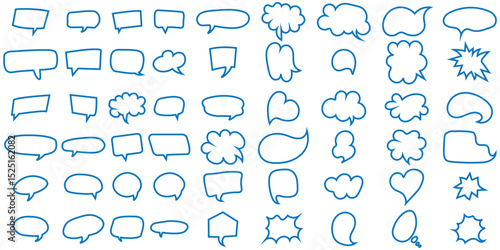 Speech bubble, speech balloon, chat bubble line art icon for apps and websites. Set of speech bubble, comic sticker, chat box and empty social media message balloon silhouette or communication network