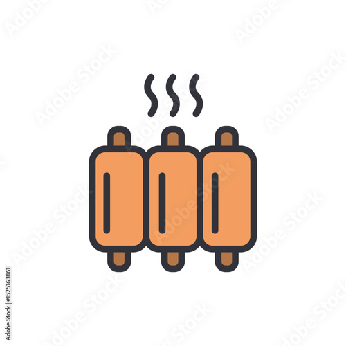 Delicious Hot Smoked Ribs Icon With Steam Illustration On White