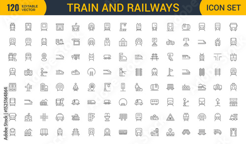 Set of Outline train and railways icon set. intercity, international, freight trains, linear icons. Outline icon collection.
