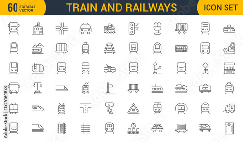 Set of Outline train and railways icon set. intercity, international, freight trains, linear icons. Outline icon collection.