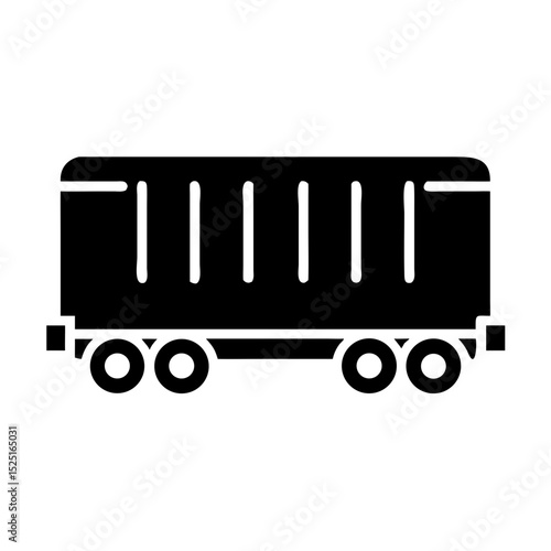 Railway Wagon Black Glyph Icon — Cargo Train Car, Freight Transport Symbol

