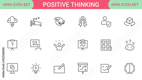 Positive thinking line icons collection.Thin outline icons pack.