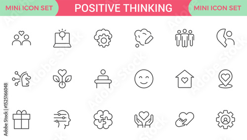Positive thinking line icons collection.Thin outline icons pack.