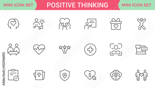 Positive thinking line icons collection.Thin outline icons pack.