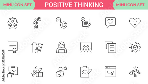 Positive thinking line icons collection.Thin outline icons pack.