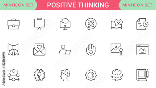 Positive thinking line icons collection.Thin outline icons pack.