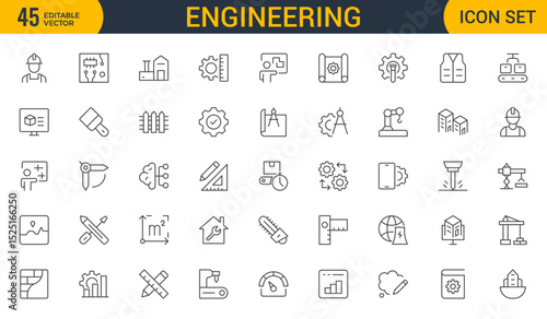 Engineering Icon Set: Precision-crafted icons for mechanical, civil, electrical, and software engineering projects.