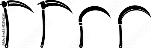 Sickle silhouette collection, agricultural harvesting tools vector