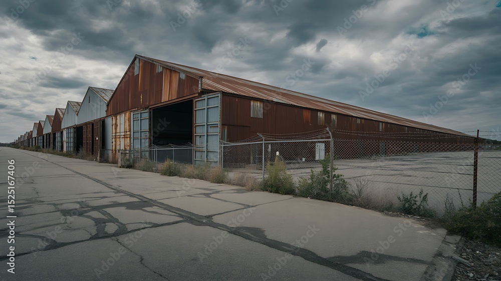 Fototapeta premium Derelict Industrial Building Under a Cloudy Sky