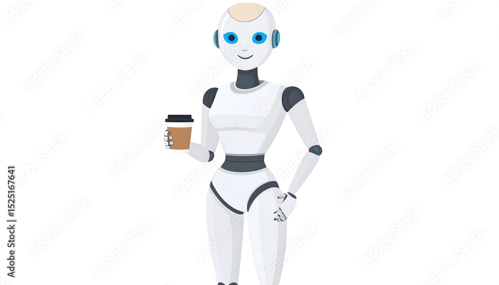 Robot woman holding coffee. Robot woman holding coffee.