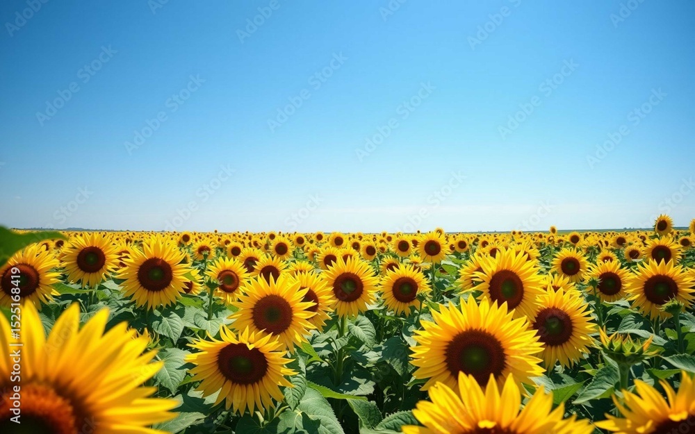 Obraz premium Sunflower field wallpaper in seamless floral pattern. Vivid yellow blooms, clear blue sky, DSLR clarity, soft lighting, no vignette, no people, perfect for high-resolution use.