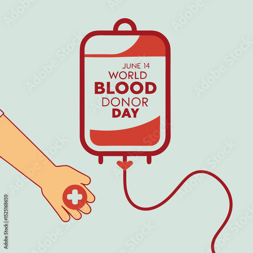 vector illustration of a hand holding a heart, save live, world blood day, june 14