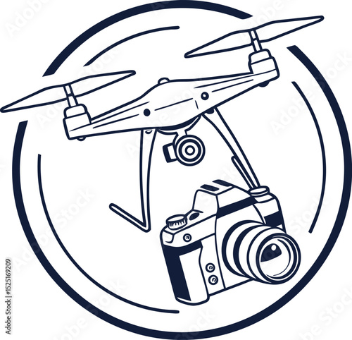 Drone and vintage camera photography icon illustration