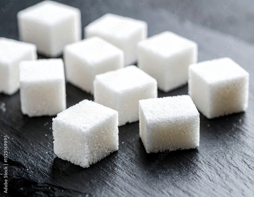 cloose up white sugar cubes on black stone plate background cloose up white sugar cubes on black stone plate background