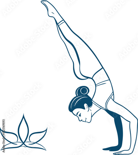 Woman performing advanced yoga handstand pose