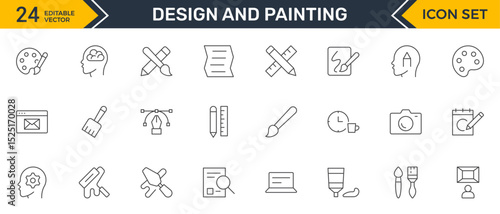 Set of Design and Painting Icons Collection: A Versatile Set for Art, Design Projects, Illustration Work, Studio Resources, and Creative Professional Use.