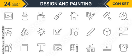 Set of Design and Painting Icons Collection: A Versatile Set for Art, Design Projects, Illustration Work, Studio Resources, and Creative Professional Use.