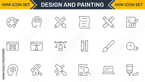 Set of Design and Painting Icons Collection: A Versatile Set for Art, Design Projects, Illustration Work, Studio Resources, and Creative Professional Use.
