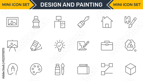 Set of Design and Painting Icons Collection: A Versatile Set for Art, Design Projects, Illustration Work, Studio Resources, and Creative Professional Use.