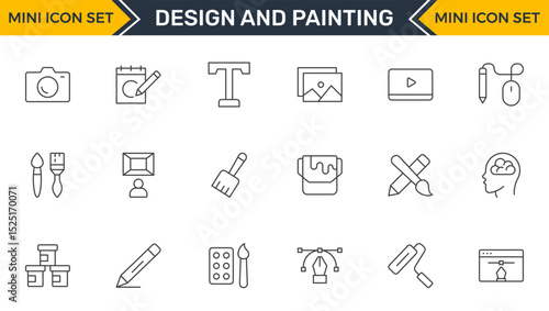 Set of Design and Painting Icons Collection: A Versatile Set for Art, Design Projects, Illustration Work, Studio Resources, and Creative Professional Use.