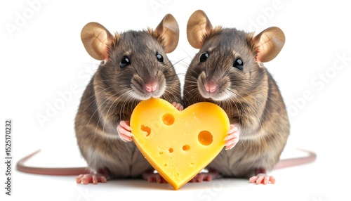 Two rats sharing heart cheese.