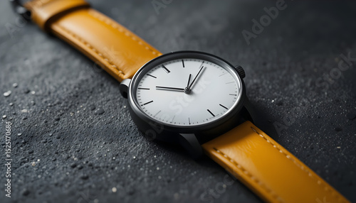 Wallpaper Mural Minimalist Wristwatch with Mustard Yellow Leather Strap Torontodigital.ca
