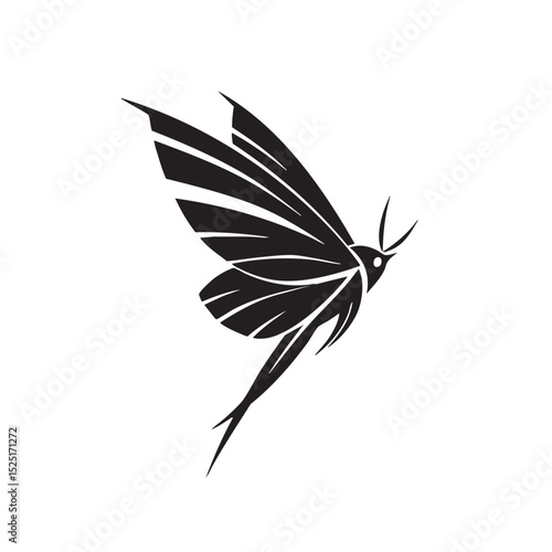 Elegant Black and White Stylized Mayfly Illustration A Nature Inspired Design